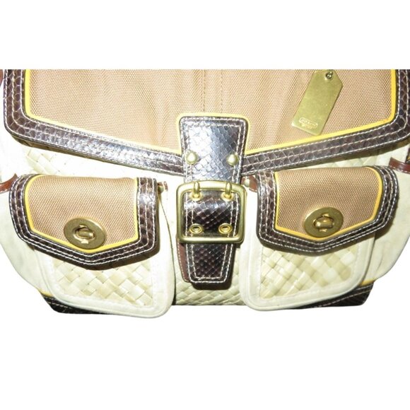 COACH 2005 Daphne Woven Straw Canvas Snakeskin Trim Leather Multi Turnlock Bag - Picture 5 of 13